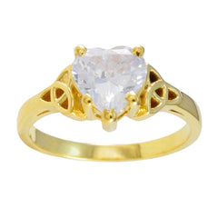 Riyo Excellent Silver Ring With Yellow Gold Plating White CZ Stone Heart Shape Anniversary Ring