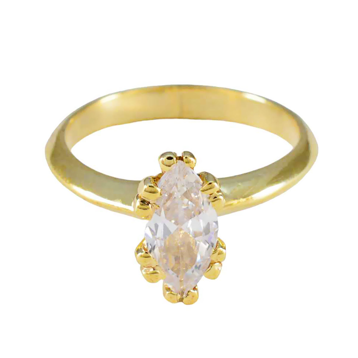 Riyo Excellent Silver Ring With Yellow Gold Plating White CZ Stone Marquise Shape Prong Setting Ring