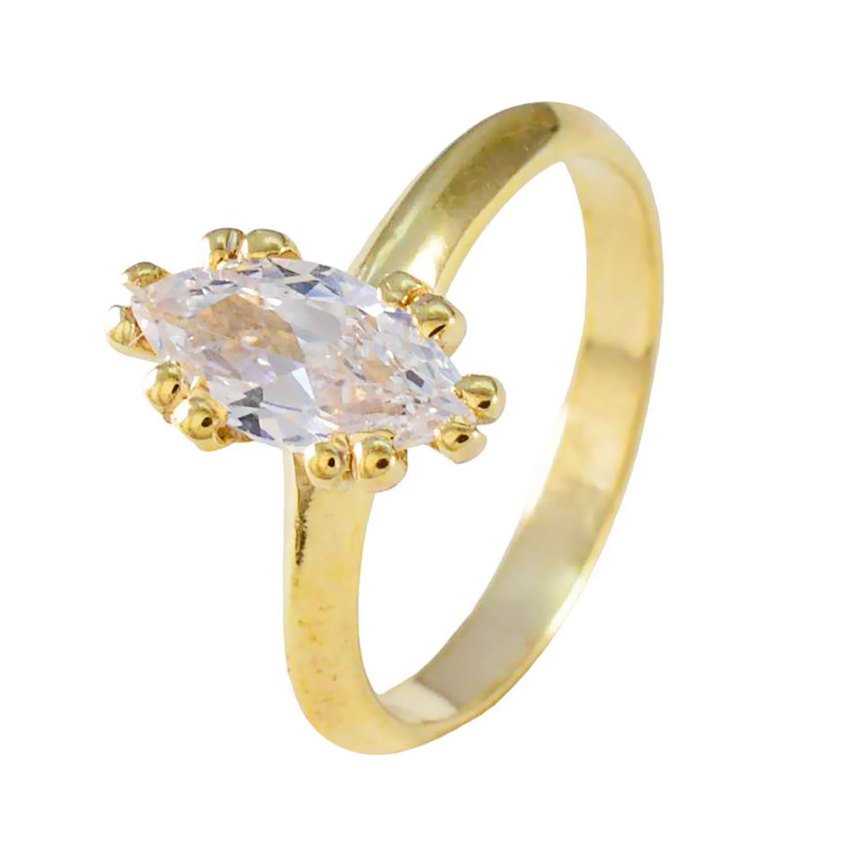 Riyo Uitstekende zilveren ring met geelgouden witte CZ-steen Marquise vorm Prong Setting Ring