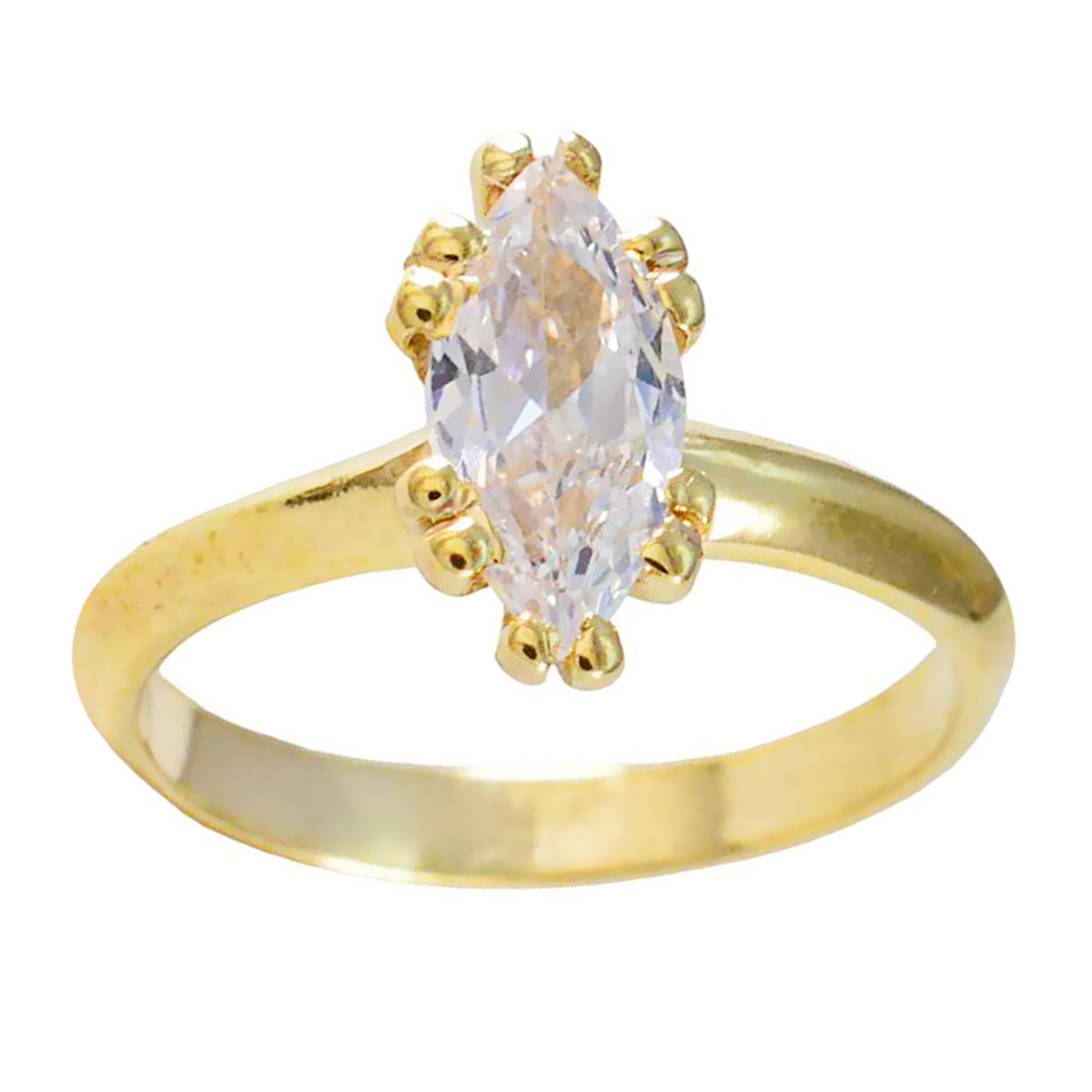 Riyo Excellent Silver Ring With Yellow Gold Plating White CZ Stone Marquise Shape Prong Setting Ring