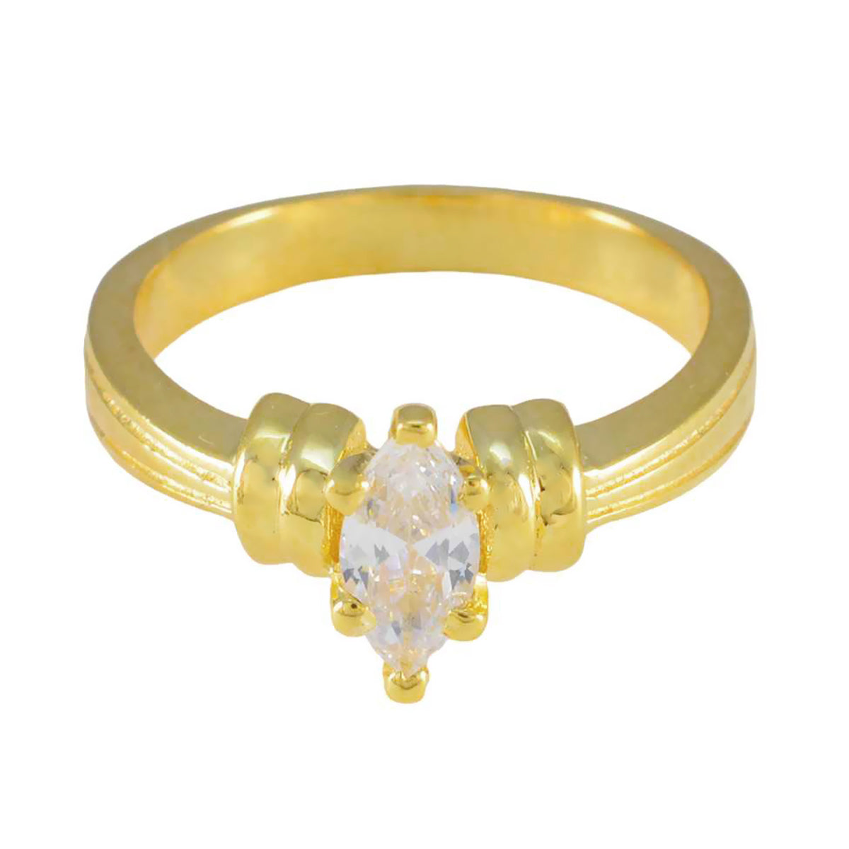 Anillo de plata exportador riyo con anillo con engaste de punta en forma de marquesa de piedra cz blanca chapado en oro amarillo