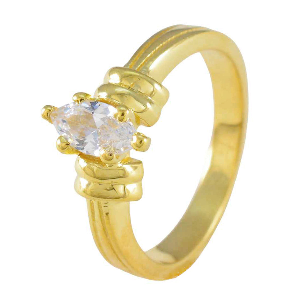 Riyo Exporteur Zilveren Ring Met Geel Goud Plating Witte CZ Steen Marquise Vorm Prong Setting Ring