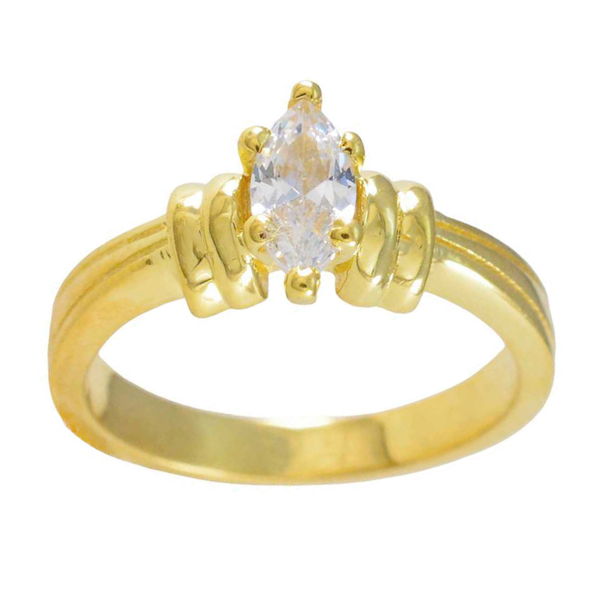 Riyo Exporteur Zilveren Ring Met Geel Goud Plating Witte CZ Steen Marquise Vorm Prong Setting Ring