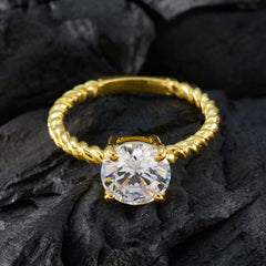 Riyo Extensive Silver Ring With Yellow Gold Plating White CZ Stone Round Shape Prong Setting Christmas Ring