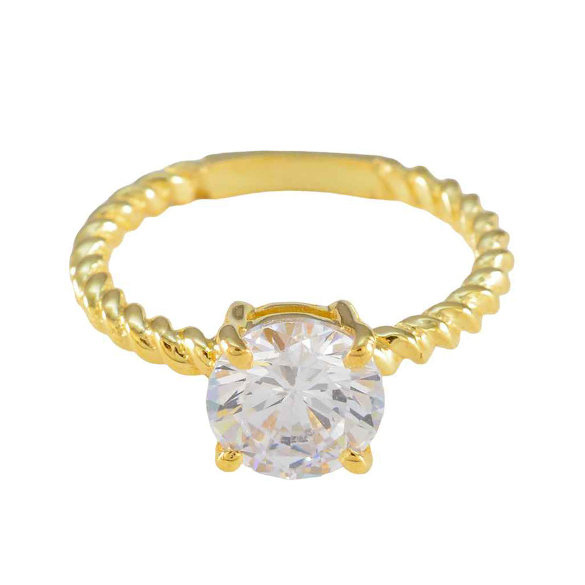 riyo обширное серебряное кольцо с покрытием из желтого золота, белый камень cz, круглая форма, закрепка зубца, рождественское кольцо