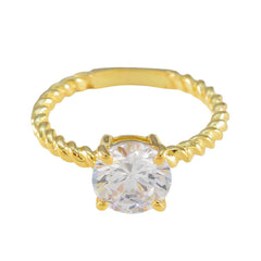 Riyo Uitgebreide zilveren ring met geelgouden witte CZ-steen Ronde vorm Prong Setting Kerstring