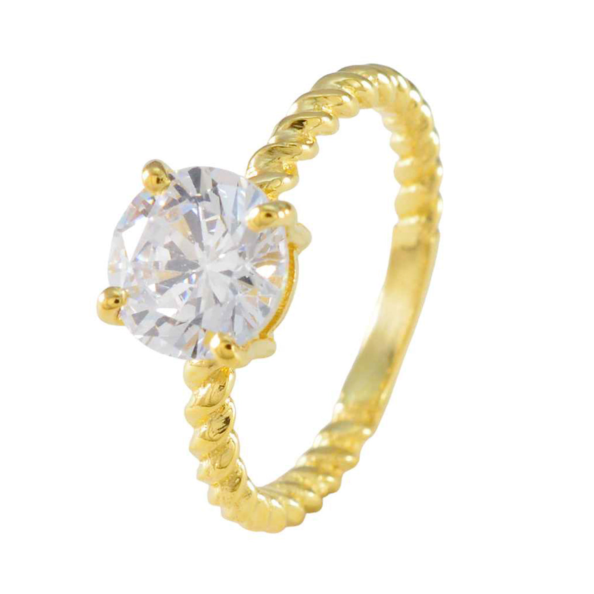 Anillo de plata extenso riyo con anillo de Navidad con engaste de punta redonda de piedra cz blanca chapado en oro amarillo