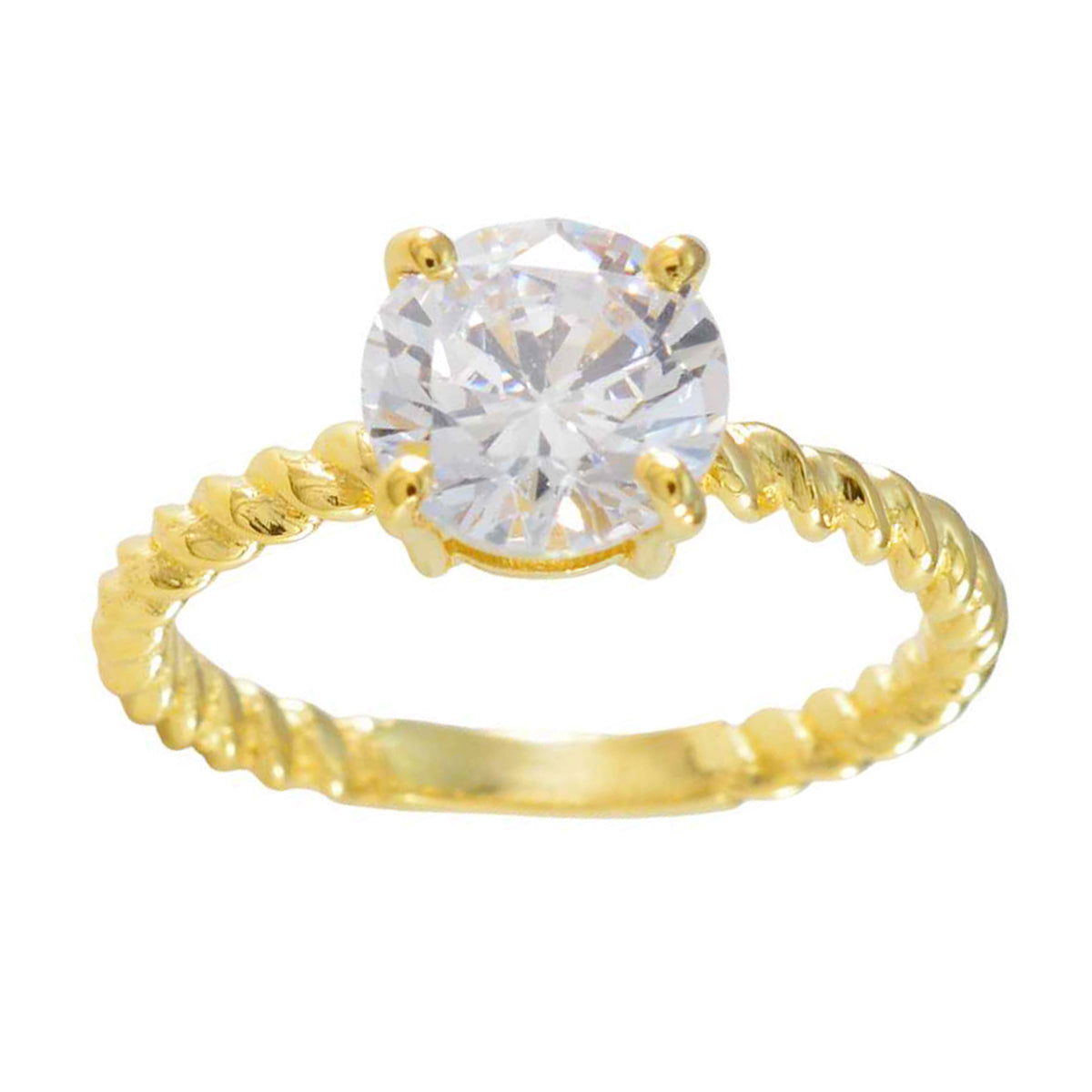 riyo обширное серебряное кольцо с покрытием из желтого золота, белый камень cz, круглая форма, закрепка зубца, рождественское кольцо