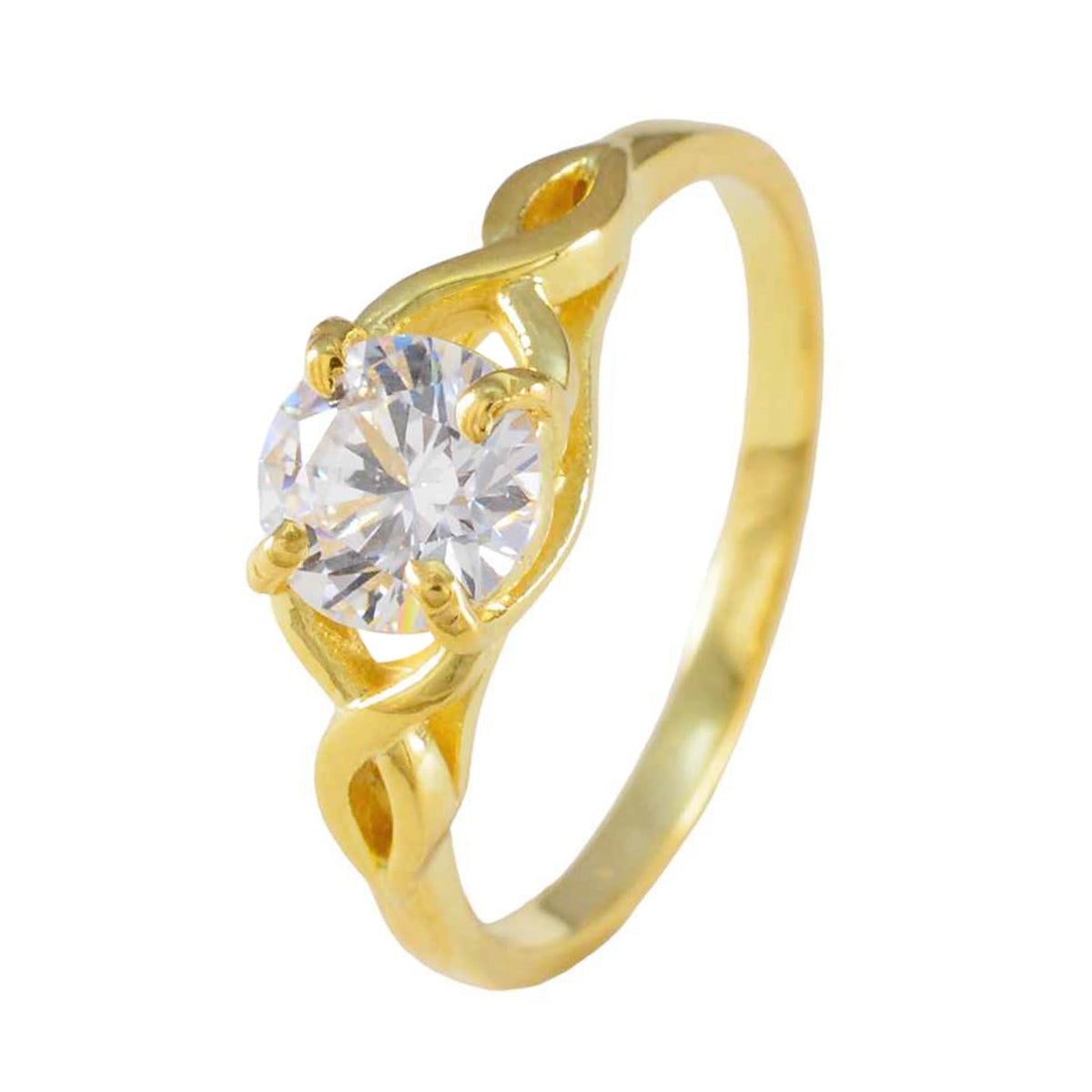 Серебряное кольцо riyo с драгоценным камнем и покрытием из желтого золота, кольцо с зубцом круглой формы из белого камня cz