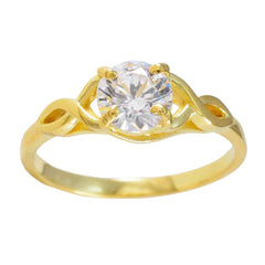 Riyo Gemstone Silver Ring With Yellow Gold Plating White CZ Stone Round Shape Prong Setting Ring