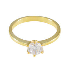 Riyo Gorgeous Silver Ring With Yellow Gold Plating White CZ Stone Round Shape Prong Setting Ring