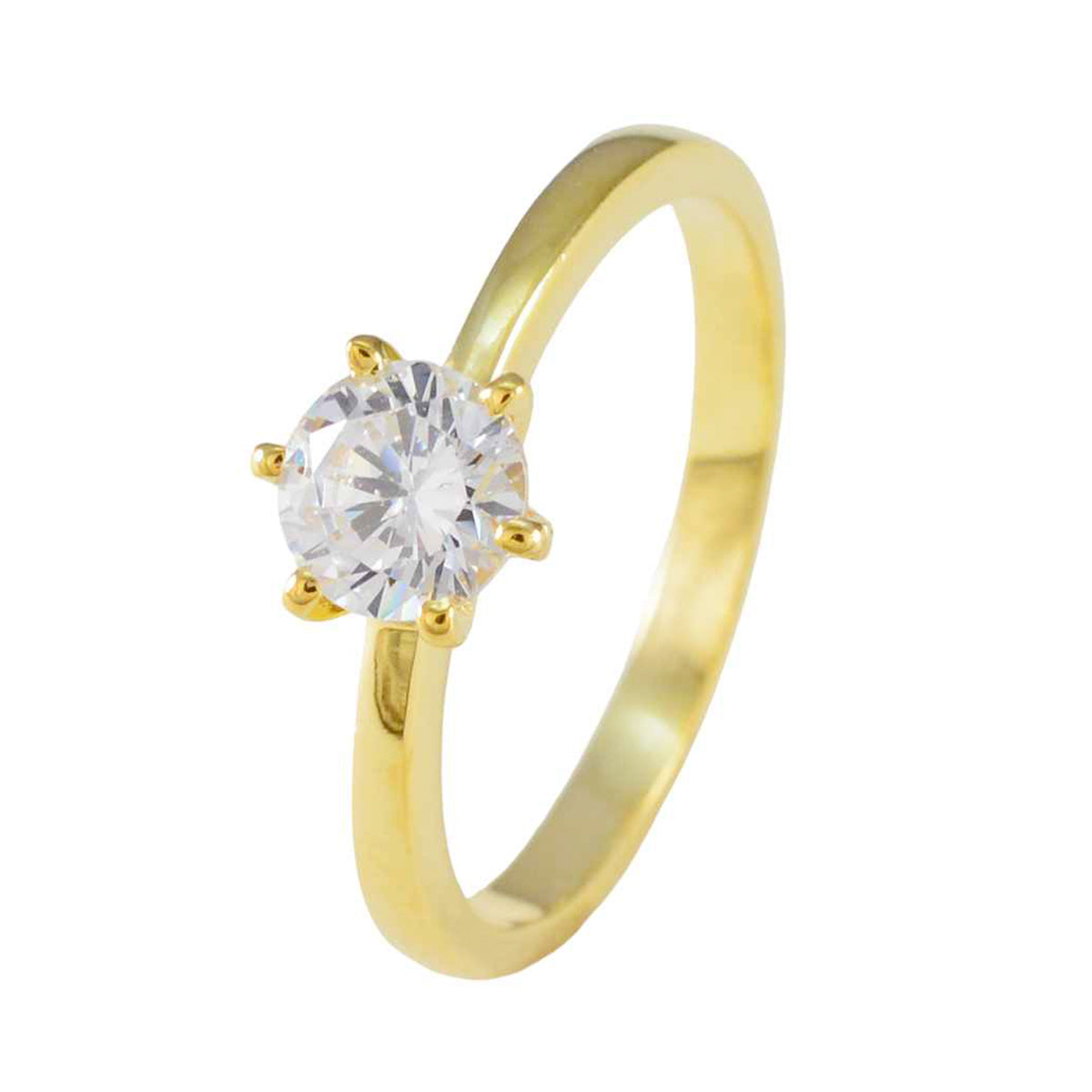 Precioso anillo de plata riyo con anillo con engaste de punta de forma redonda de piedra cz blanca chapado en oro amarillo