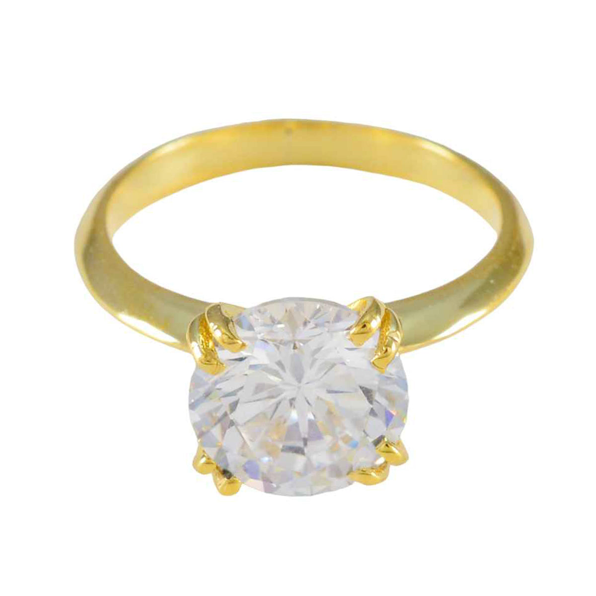 Anillo de plata a granel riyo con anillo de compromiso con engaste de punta de forma redonda de piedra cz blanca chapado en oro amarillo