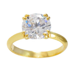 Riyo In Bulk Silver Ring With Yellow Gold Plating White CZ Stone Round Shape Prong Setting Engagement Ring