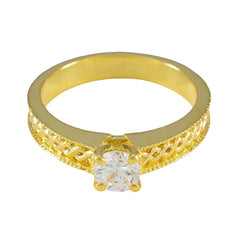 riyo в количестве серебряное кольцо с покрытием из желтого золота, кольцо с зубцом круглой формы из белого камня cz