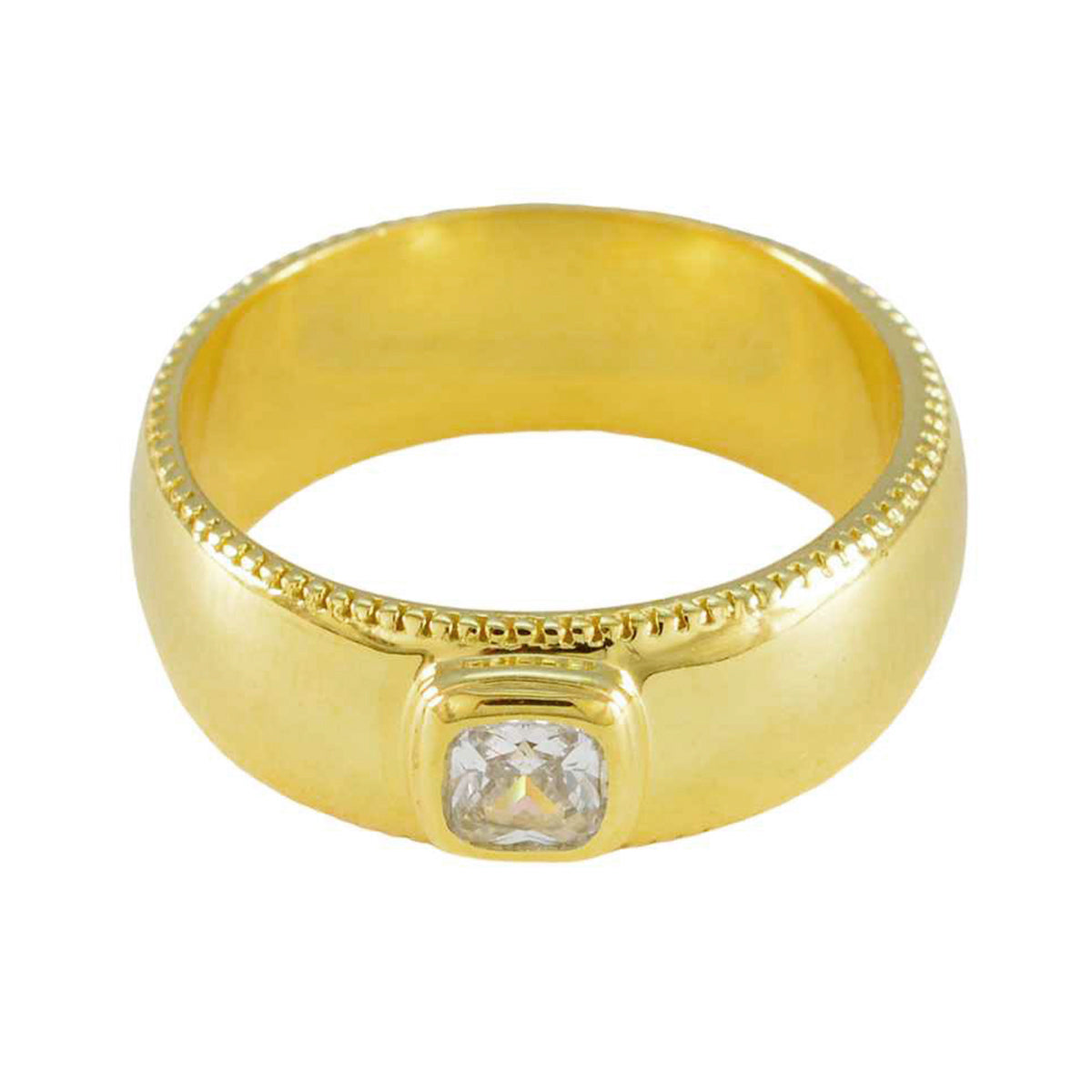 Riyo inde bague en argent avec placage en or jaune blanc cz pierre coussin forme lunette bague de réglage