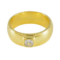 Riyo India Silver Ring With Yellow Gold Plating White CZ Stone Cushion Shape Bezel Setting Ring