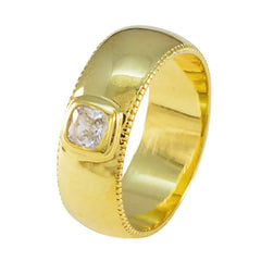 Riyo India Silver Ring With Yellow Gold Plating White CZ Stone Cushion Shape Bezel Setting Ring