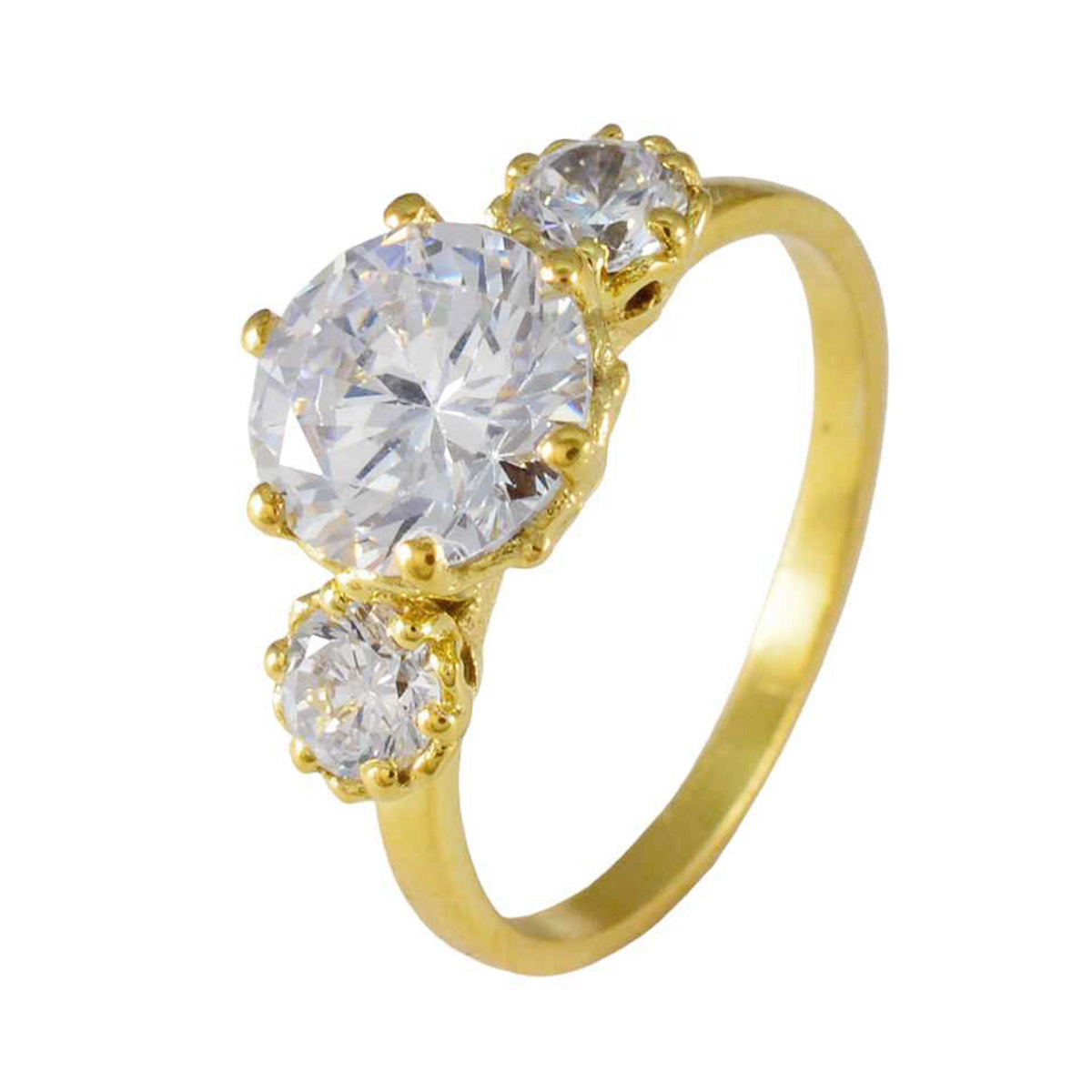 индийское серебряное кольцо riyo с покрытием из желтого золота, кольцо с зубцом круглой формы из белого камня cz