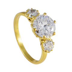 Riyo Indian Silver Ring With Yellow Gold Plating White CZ Stone Round Shape Prong Setting Ring