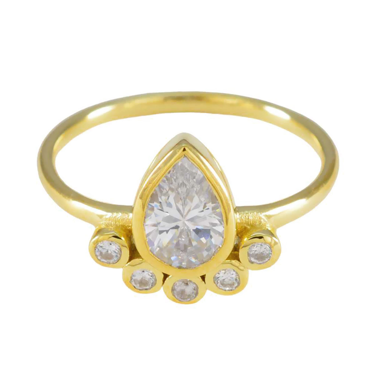 Riyo Jaipur Silver Ring With Yellow Gold Plating White CZ Stone Pear Shape Bezel Setting Ring