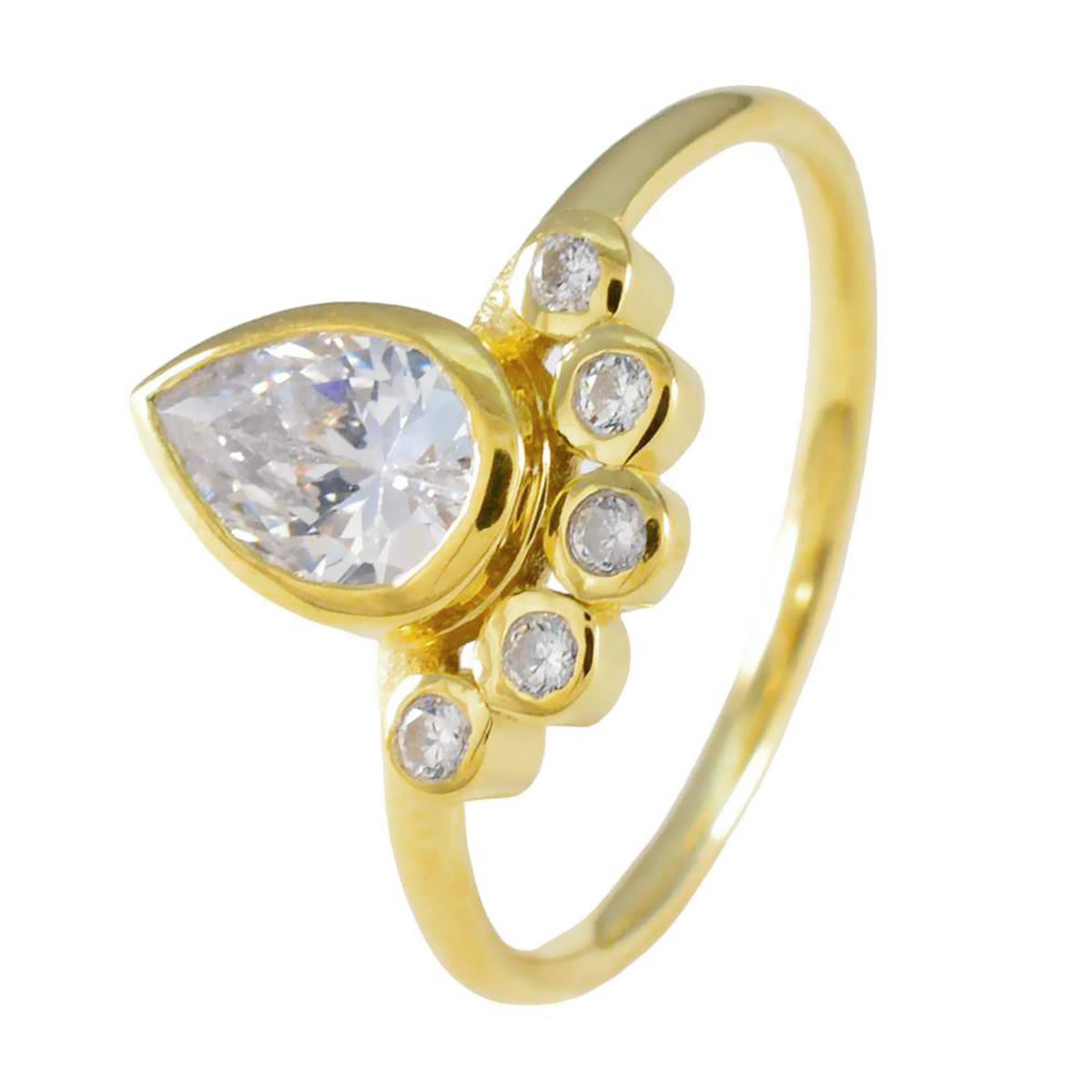 anello in argento riyo jaipur con placcatura in oro giallo anello con castone a forma di pera in pietra bianca cz