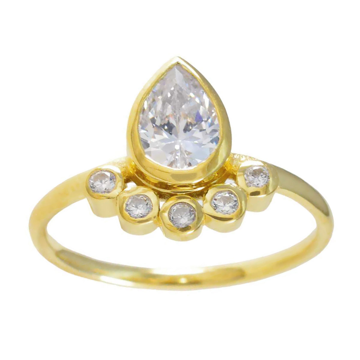 Riyo Jaipur zilveren ring met geelgouden witte CZ-steen peervormige ringring