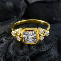 Anillo de plata de joyería riyo con chapado en oro amarillo, anillo de diseñador con forma cuadrada de piedra cz blanca