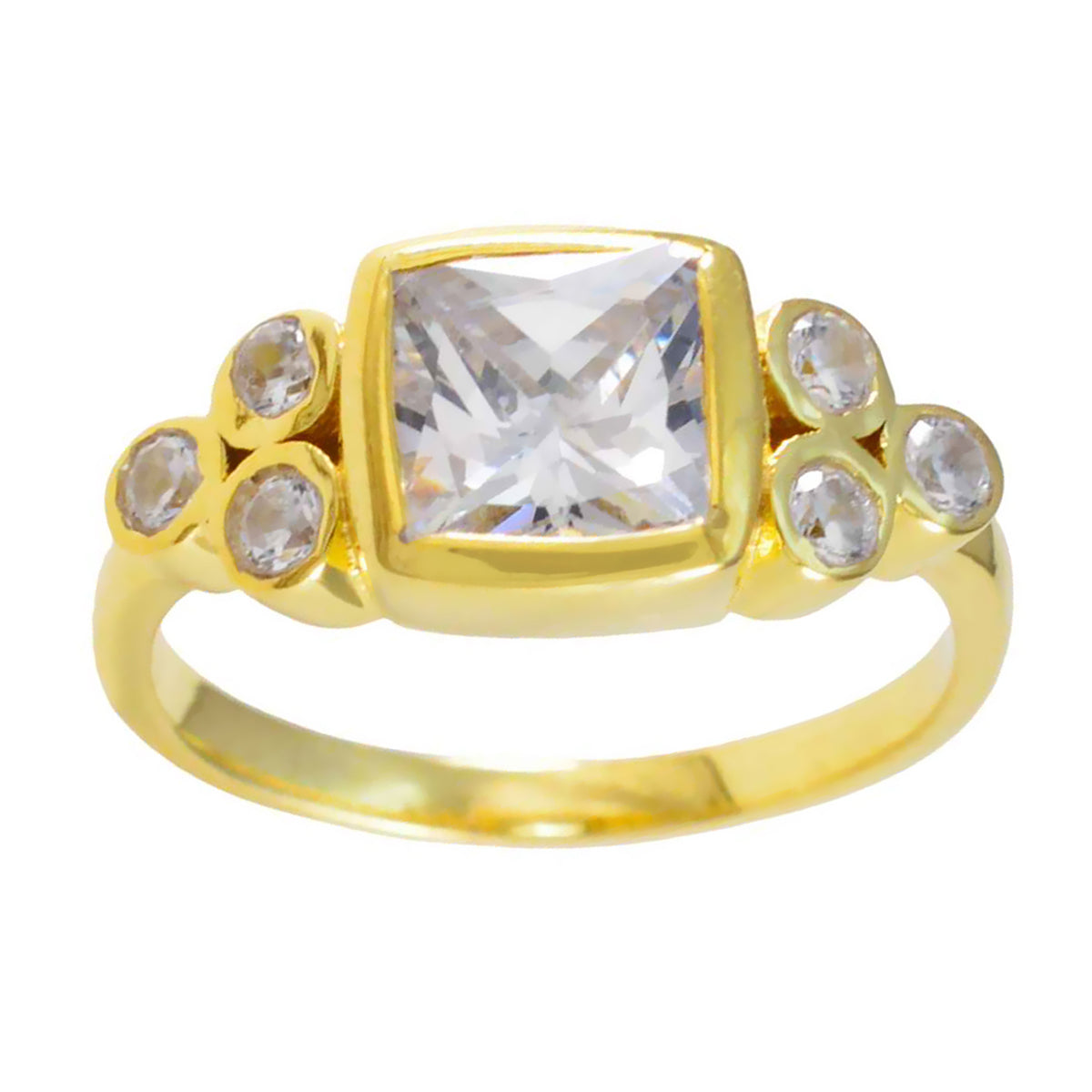anello di design riyo gioielli in argento con placcatura in oro giallo anello firmato con pietra bianca cz a forma quadrata con castone