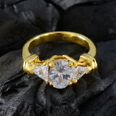 Riyo Lovable Silver Ring With Yellow Gold Plating White CZ Stone Multi Shape Prong Setting Ring