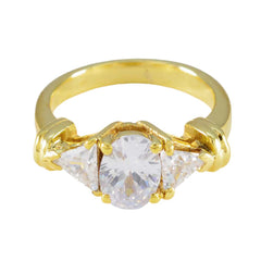 Riyo Lovable Silver Ring With Yellow Gold Plating White CZ Stone Multi Shape Prong Setting Ring