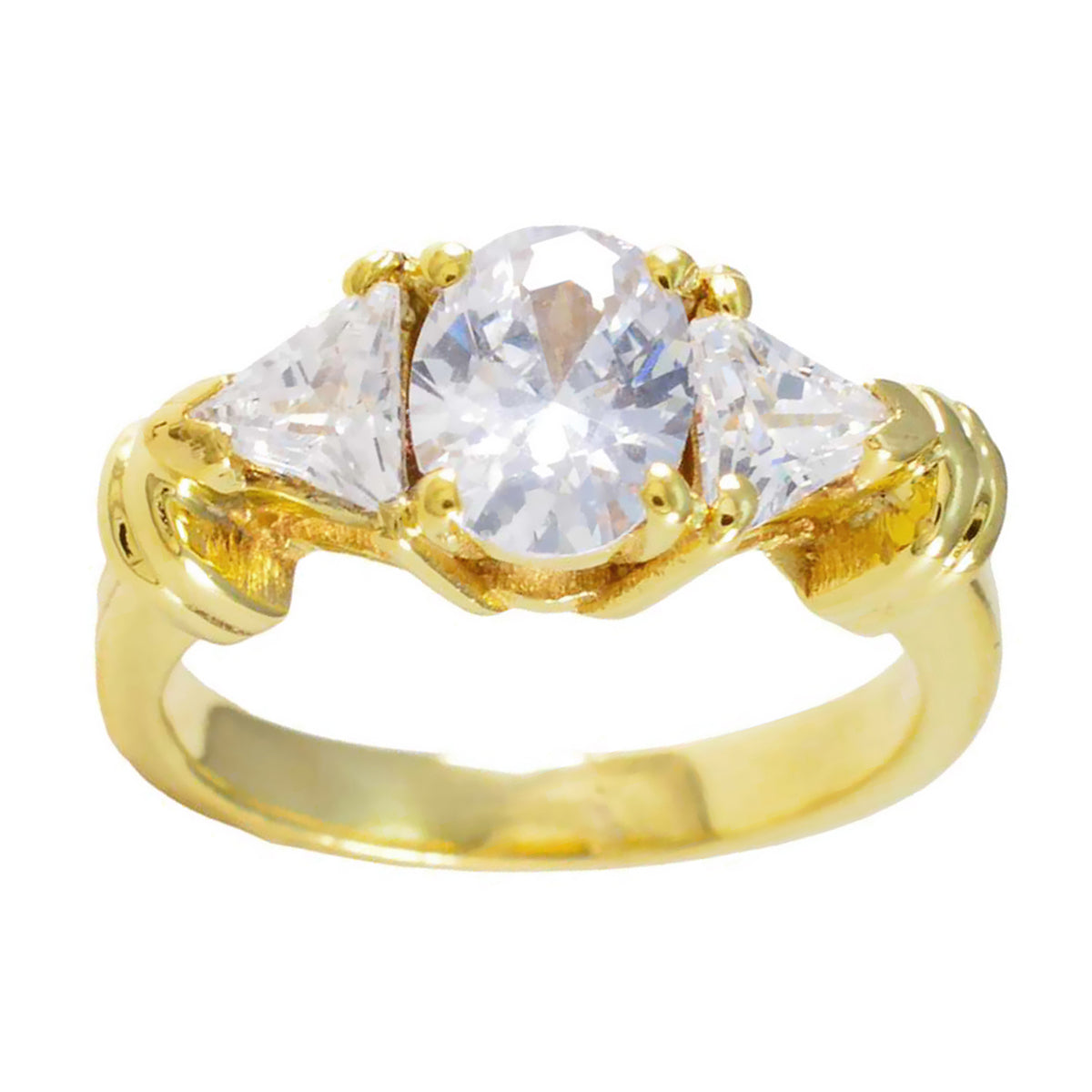 Riyo Lieve zilveren ring met geelgouden witte CZ-steen Multi-vorm Prong Setting Ring