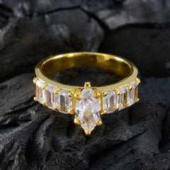 Riyo Manufacturer Silver Ring With Yellow Gold Plating White CZ Stone Multi Shape Prong Setting Ring