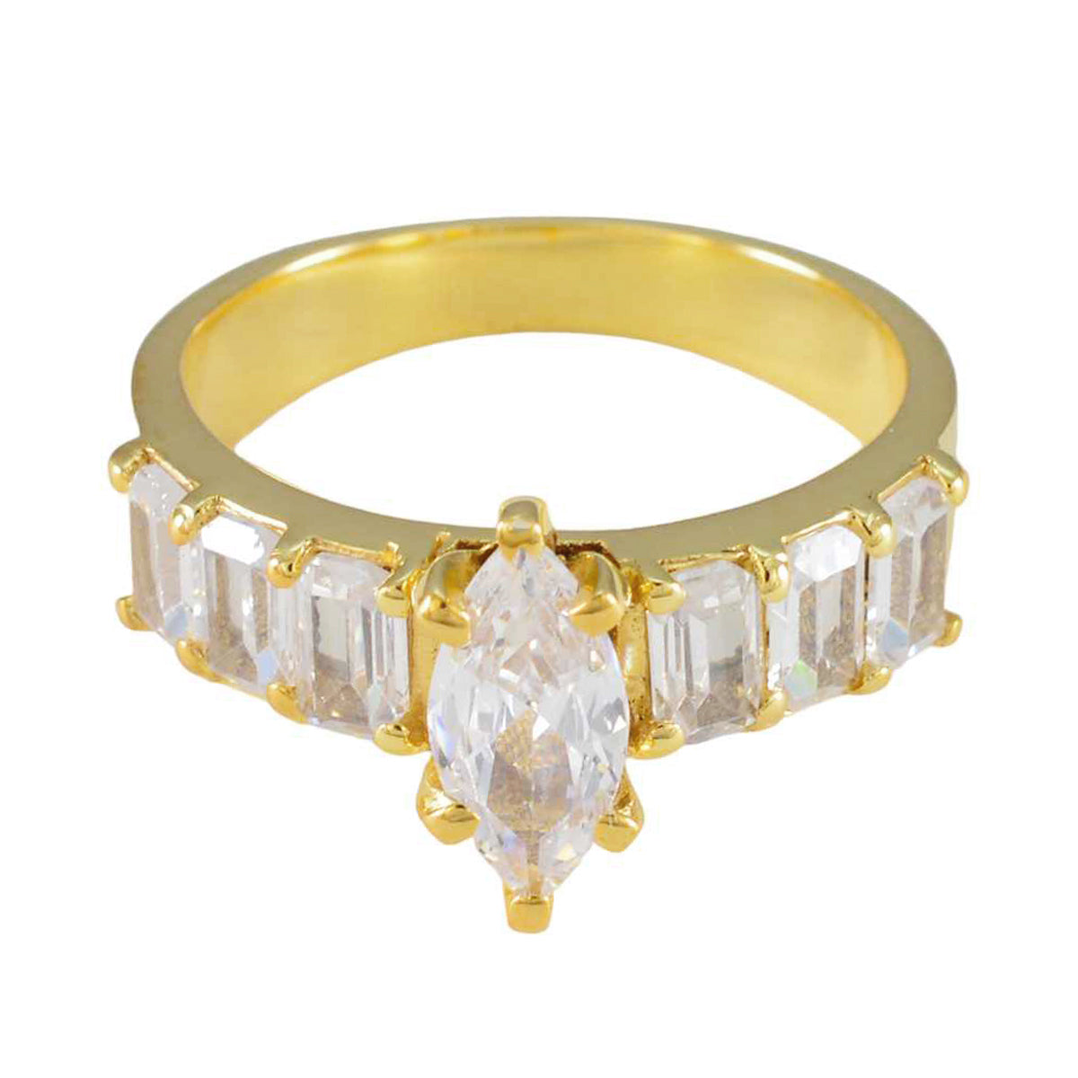 Riyo Manufacturer Silver Ring With Yellow Gold Plating White CZ Stone Multi Shape Prong Setting Ring