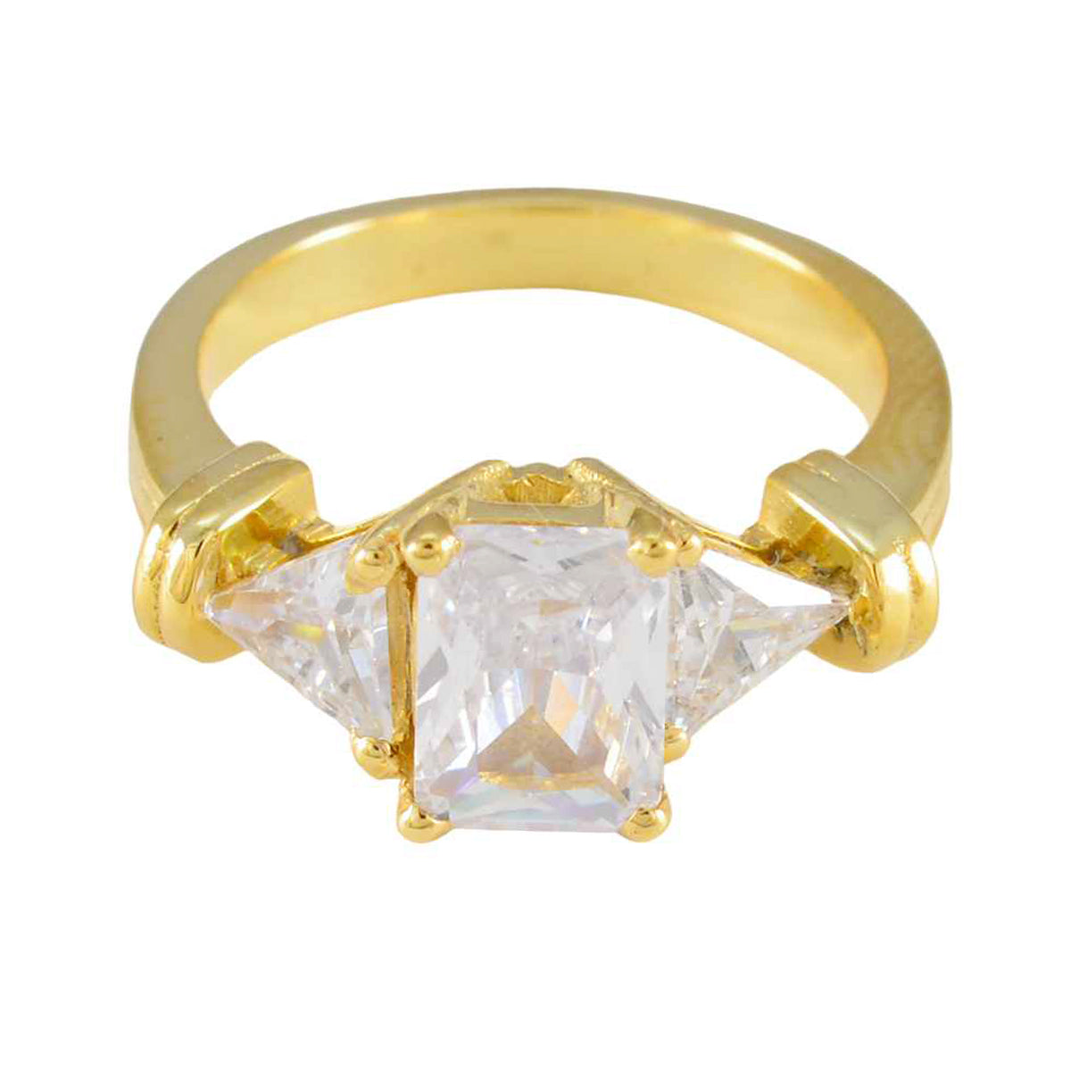 Anillo de plata madura riyo con anillo con engaste de puntas multiforma de piedra cz blanca chapado en oro amarillo