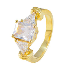 Ring aus reifem Riyo-Silber mit gelbvergoldetem, weißem CZ-Stein, Ring mit Krappenfassung in mehreren Formen