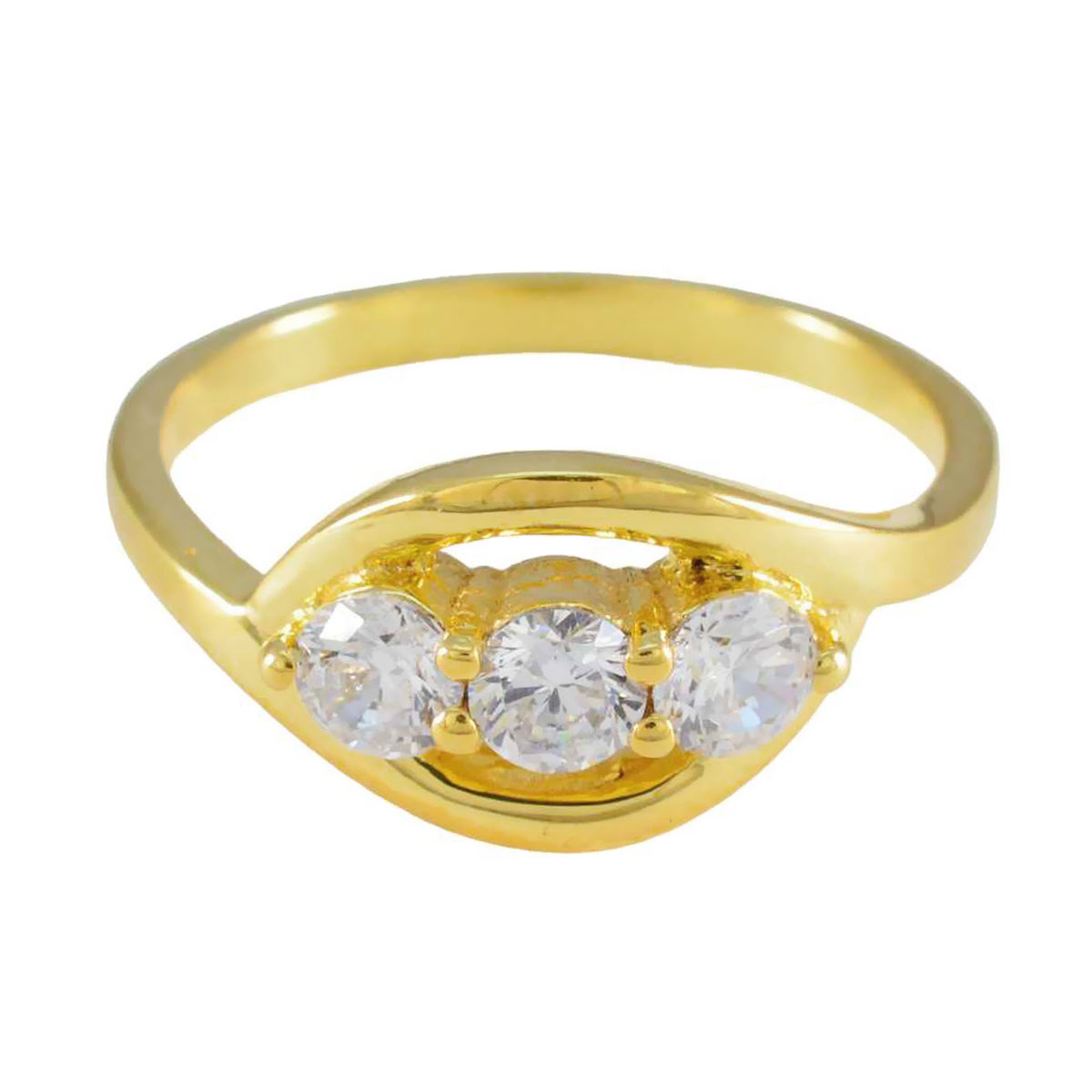 Riyo Overall Silver Ring With Yellow Gold Plating White CZ Stone Round Shape Prong Setting Ring
