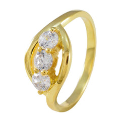 Riyo Overall Silver Ring With Yellow Gold Plating White CZ Stone Round Shape Prong Setting Ring
