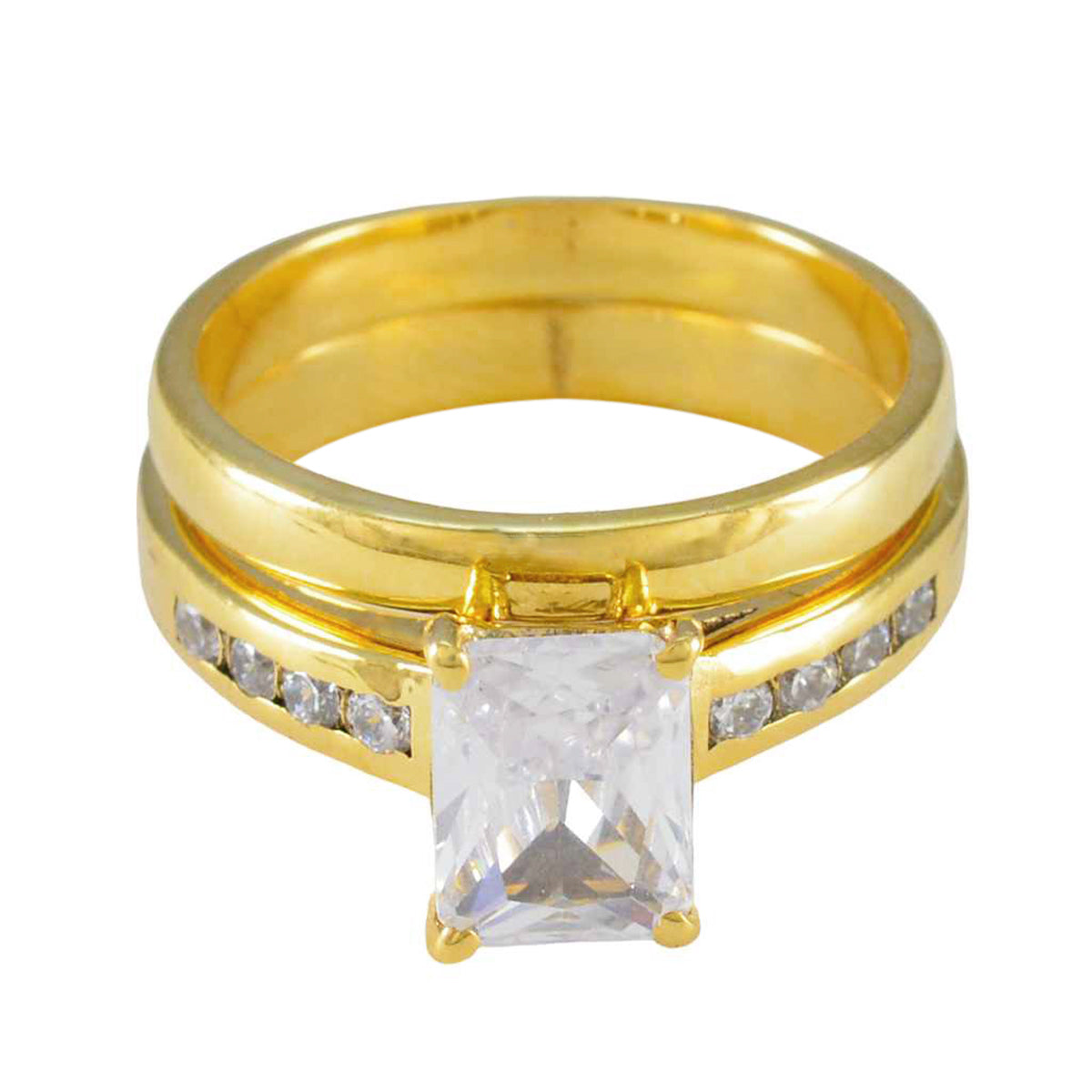 Riyo Perfect Silver Ring With Yellow Gold Plating White CZ Stone Octagon Shape Prong Setting Ring