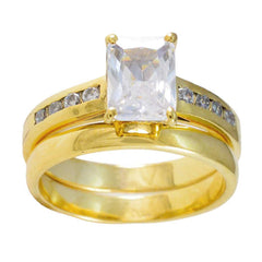 Riyo Perfect Silver Ring With Yellow Gold Plating White CZ Stone Octagon Shape Prong Setting Ring