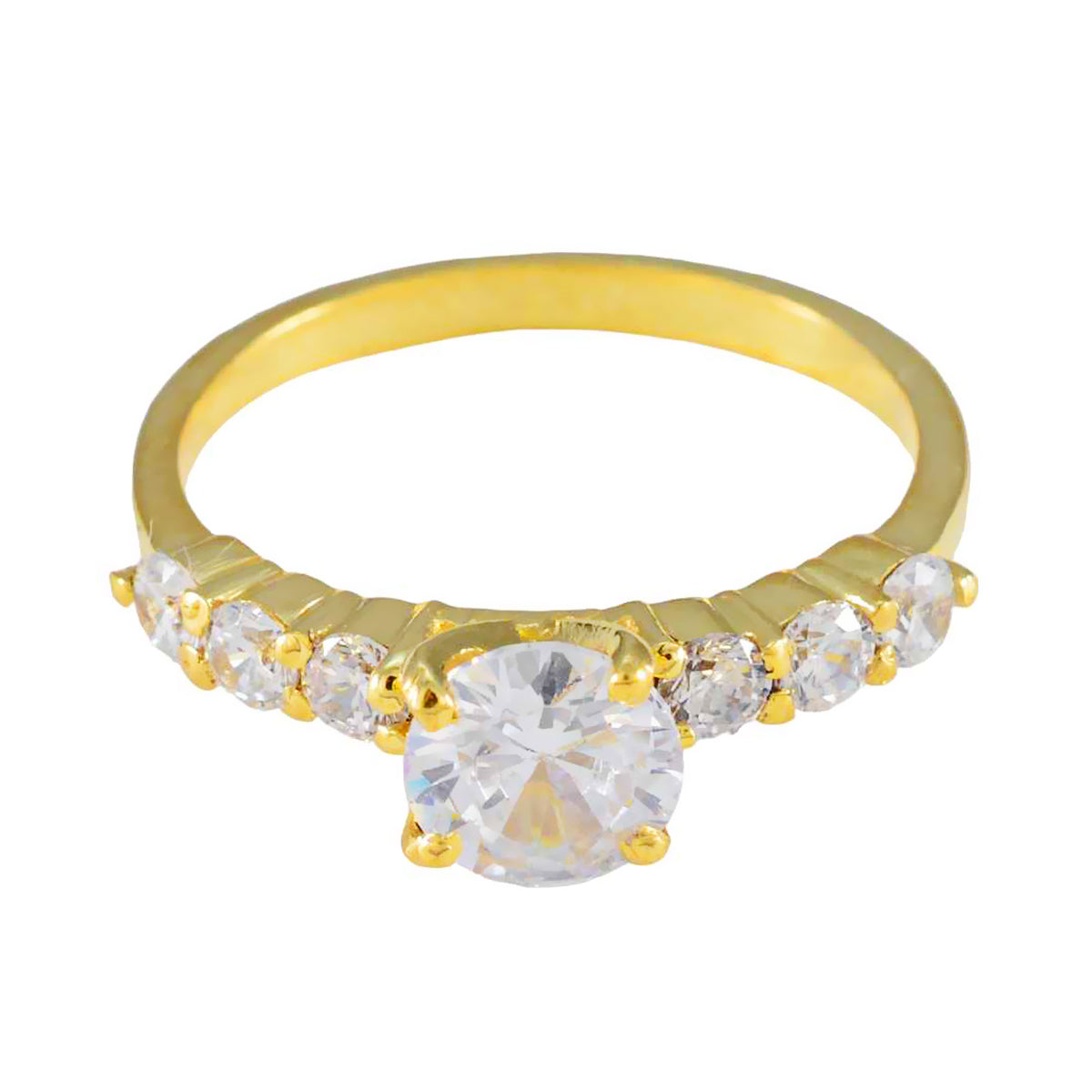 Riyo Prime Silver Ring With Yellow Gold Plating White CZ Stone Round Shape Prong Setting Ring