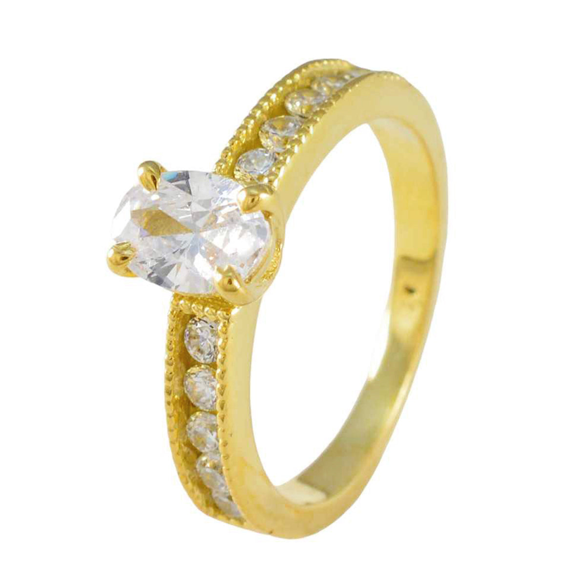 anello quantitativo in argento riyo con placcatura in oro giallo anello con montatura a griffe di forma ovale in pietra bianca cz