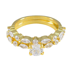 Riyo Rare Silver Ring With Yellow Gold Plating White CZ Stone Multi Shape Prong Setting Ring