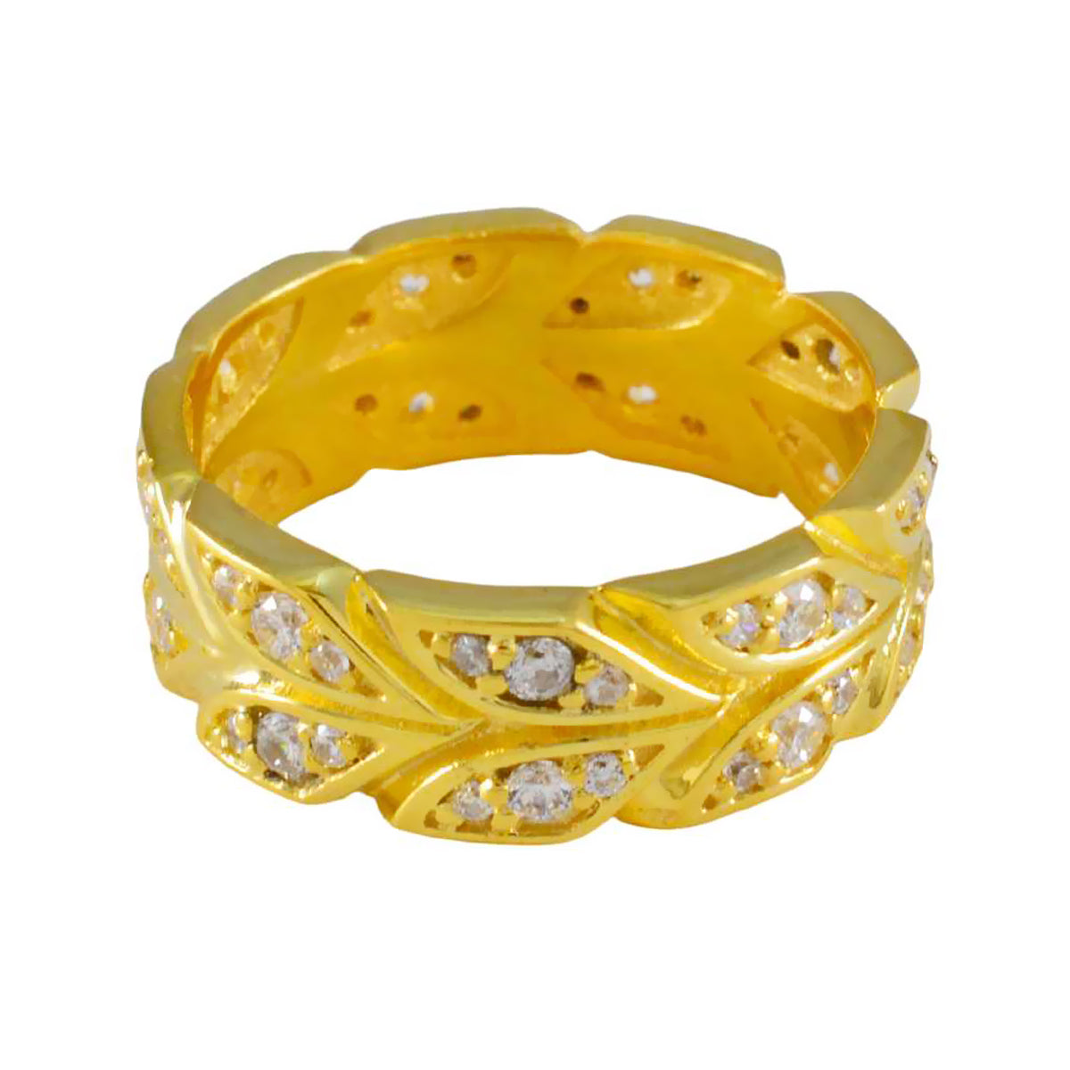 Riyo Prachtige zilveren ring met geelgouden witte CZ-steen Ronde vorm Prong Setting Ring