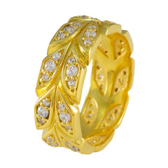 Riyo Superb Silver Ring With Yellow Gold Plating White CZ Stone Round Shape Prong Setting Ring