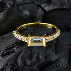 Riyo Suppiler Silver Ring With Yellow Gold Plating White CZ Stone Baguette Shape Prong Setting Ring
