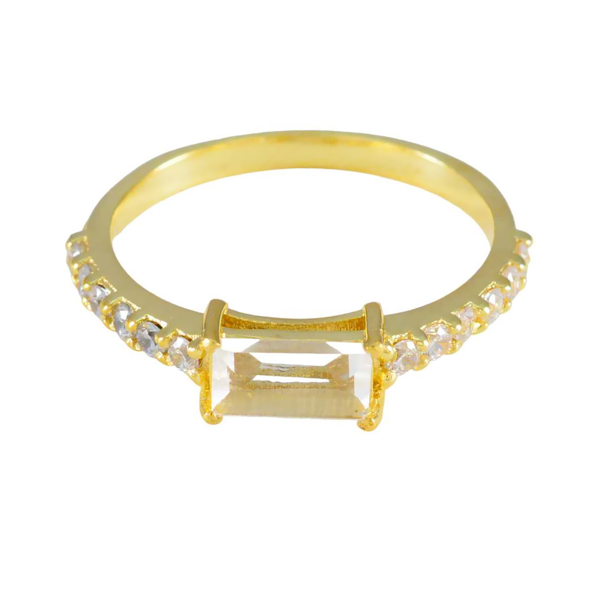 Riyo Suppiler Silver Ring With Yellow Gold Plating White CZ Stone Baguette Shape Prong Setting Ring