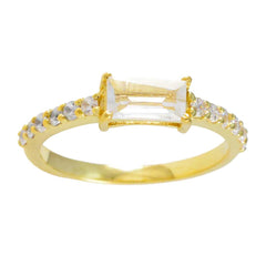 Серебряное кольцо riyo suppiler с покрытием из желтого золота, кольцо с зубцом в форме багета из белого камня cz