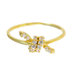 Riyo Supplies Silver Ring With Yellow Gold Plating White CZ Stone Round Shape Prong Setting Ring