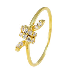 Riyo suministra anillo de plata con anillo de ajuste de punta de forma redonda de piedra cz blanca chapado en oro amarillo